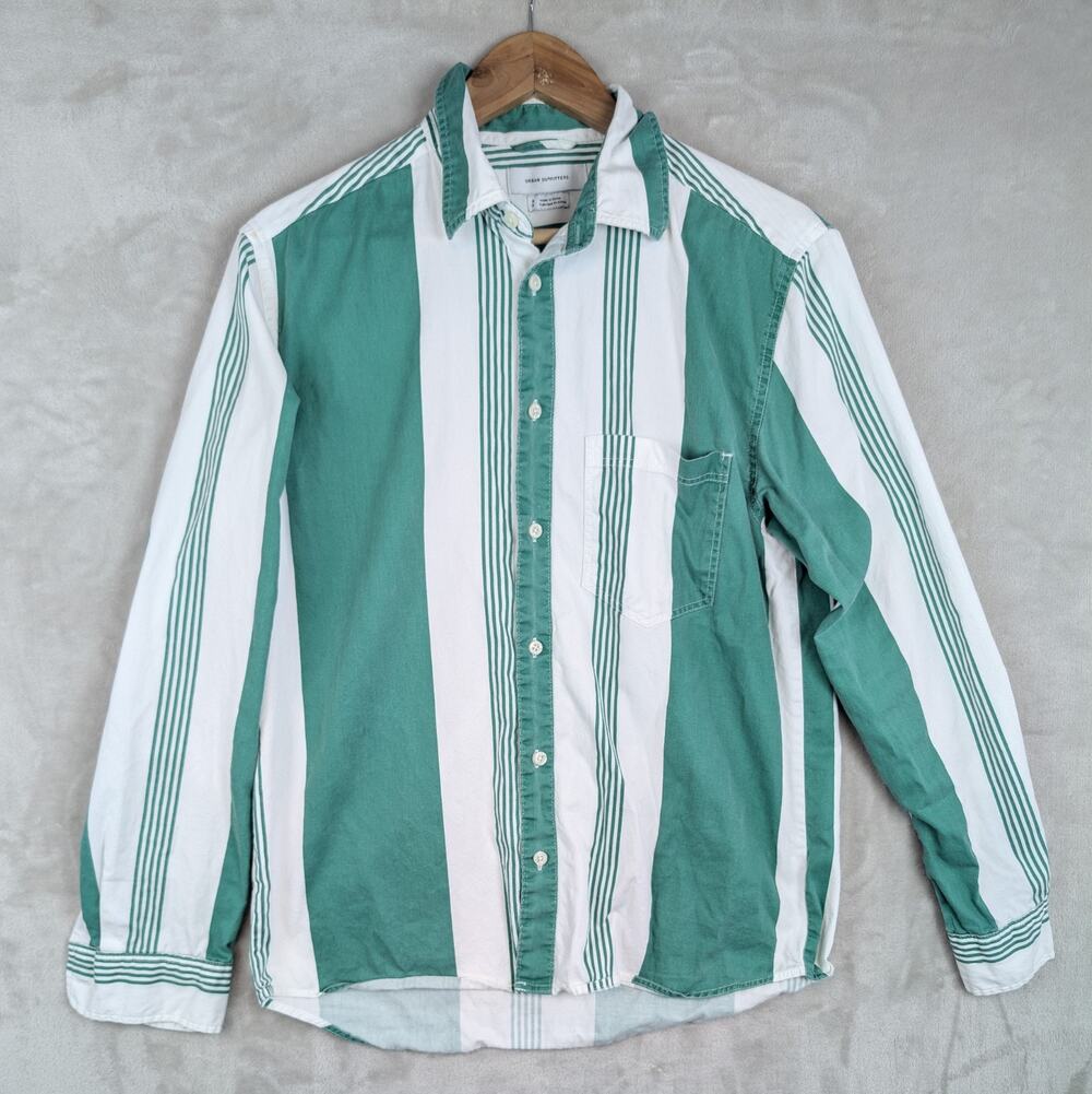 Vintage Urban Outfitters Men's Teal White Striped Shirt Size S 90s Skater